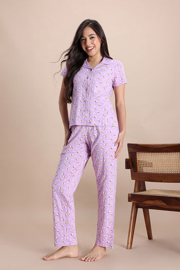 Buy Zivame Knit Cotton Pyjama Set - Lupine