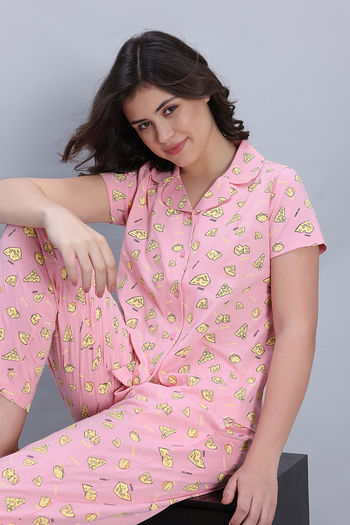 Buy Zivame Knit Cotton Pyjama Set - Peony
