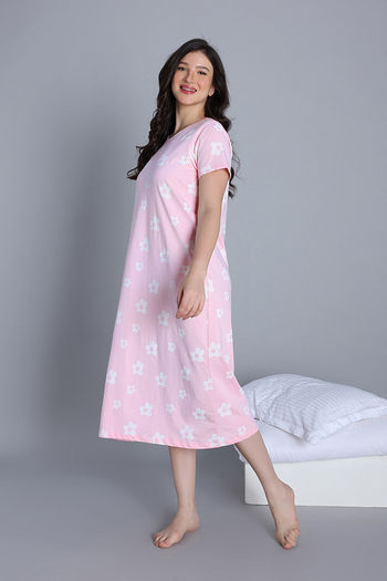 Buy Zivame Knit Cotton Mid Length Nightwear - Blushing Bride