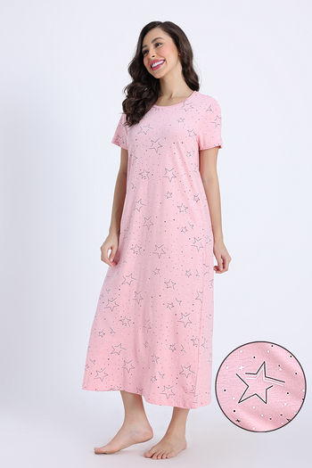 Buy Zivame Knit Cotton Mid Length Nightwear - Crytal Rose