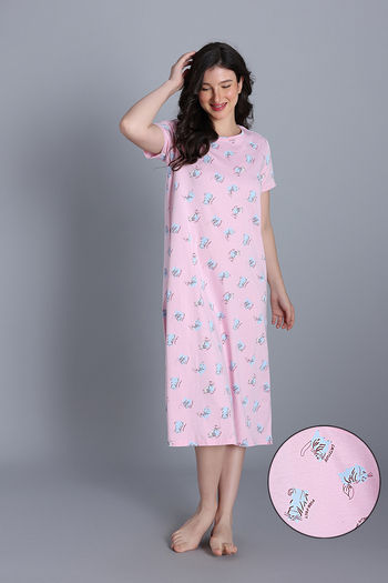 Buy Zivame Knit Cotton Mid Length Nightwear - Fairy Tale