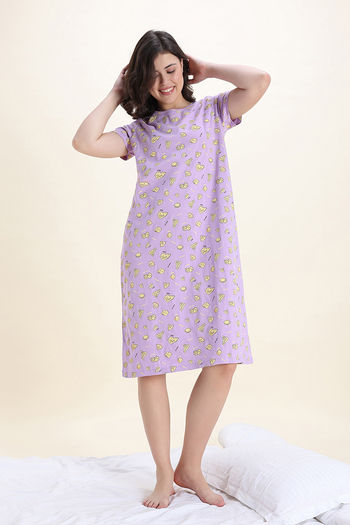 Buy Zivame Knit Cotton Mid Length Nightwear - Lavendula
