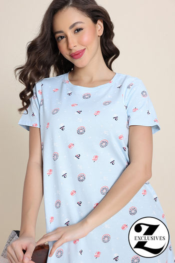 Buy Zivame Knit Cotton Mid Length Nightwear - Nantucket Breeze