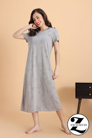 Buy Zivame Knit Cotton Mid Length Nightwear - Paloma