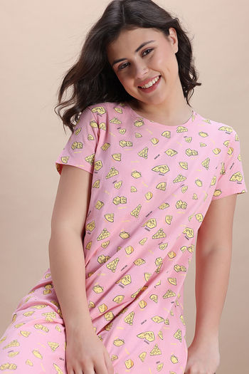 Buy Zivame Knit Cotton Mid Length Nightwear - Peony