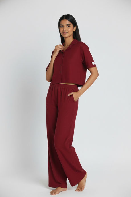 Zivame Knit Cotton Loungewear Set - Deep Claret