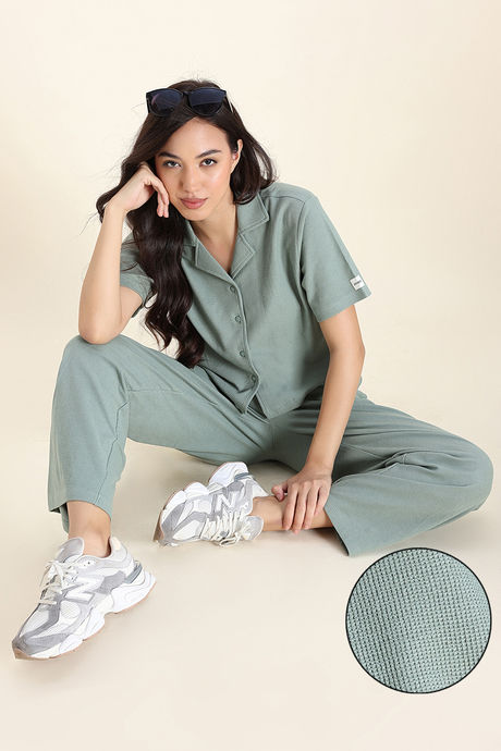 Zivame Knit Cotton Loungewear Set - Iceberg Green
