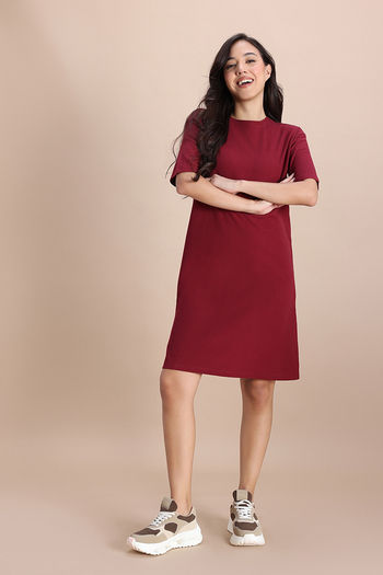 Buy Zivame 2 Mile Fashion Knit Cotton Loungewear Dress - Deep Claret at  Rs.349 online | Nightwear online