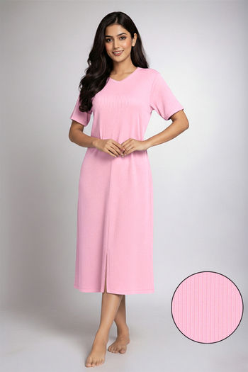 Zivame Knit Cotton Loungewear Dress - Cameo Pink