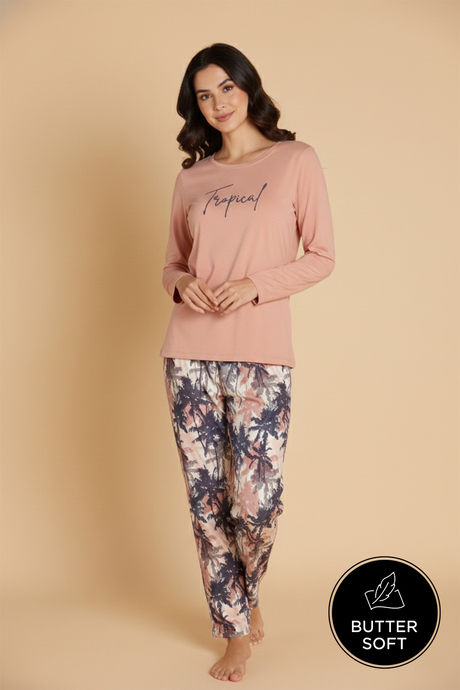 Zivame Buttersoft Knit Poly Pyjama Set - Maple Sugar