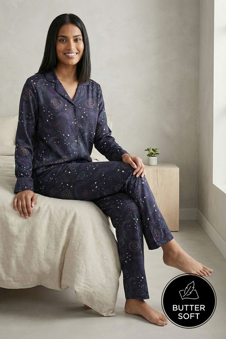Zivame Buttersoft Knit Poly Pyjama Set - Evening Blue