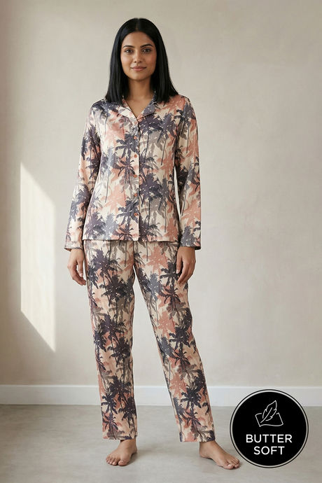 Zivame Buttersoft Knit Poly Pyjama Set - Maple Sugar