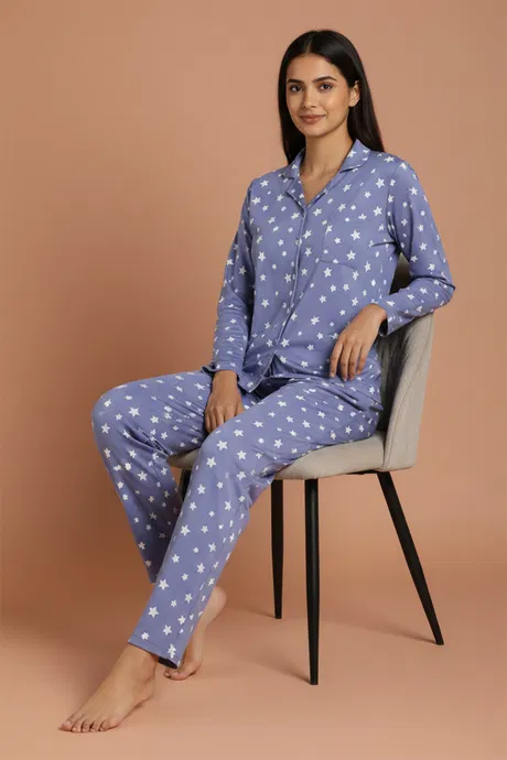 Zivame Knit Cotton Pyjama Set - Bleachedden