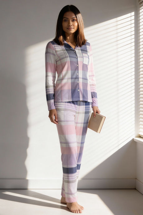 Zivame Knit Cotton Pyjama Set - Pastellilac