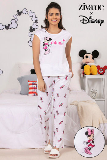 Buy Zivame X Disney Minnie Mouse Knit Cotton Pyjama Set White N