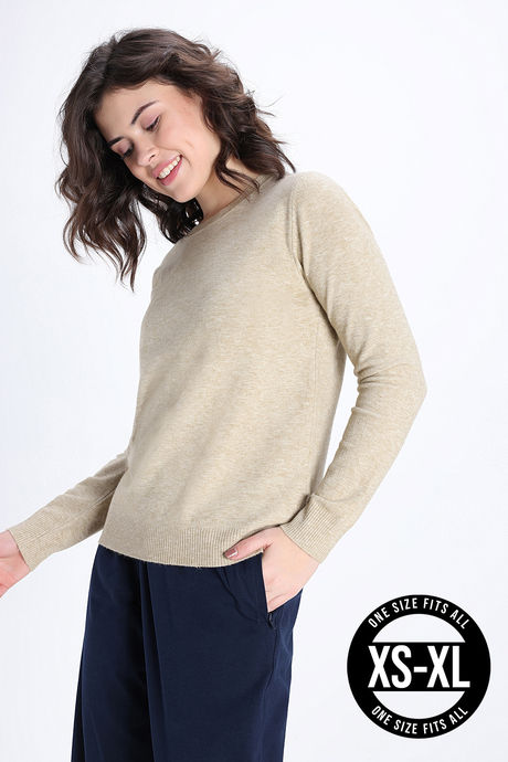 Zivame Retro Peek Full Sleeve Sweater - Ecrumelange