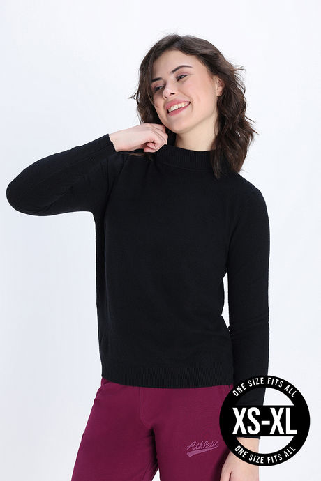 Zivame Retro Peek Full Sleeve Sweater - Black