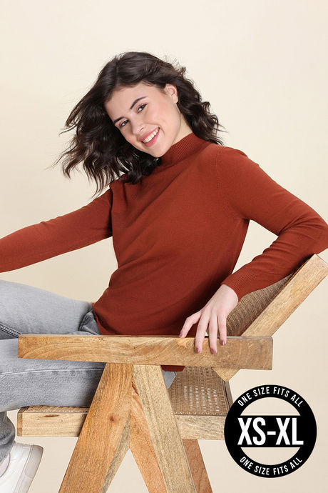 Zivame Retro Peek Full Sleeve Sweater - Brown