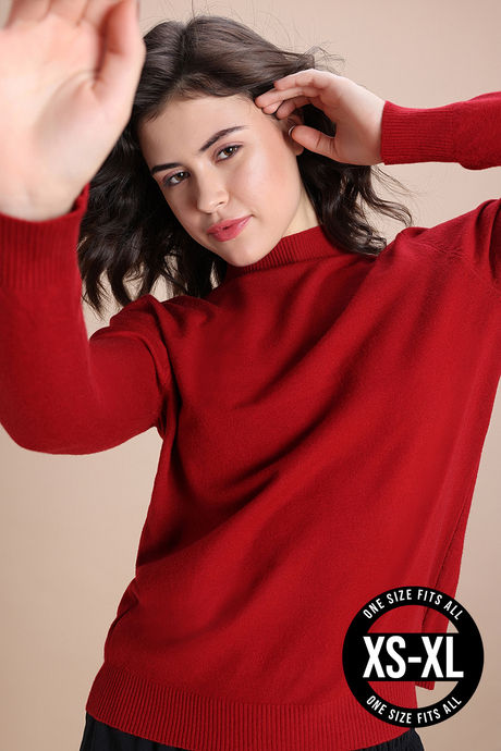 Zivame Retro Peek Full Sleeve Sweater - Red