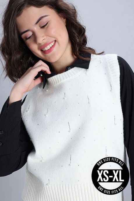 Zivame Retro Peek Sleeveless Sweater - Off White