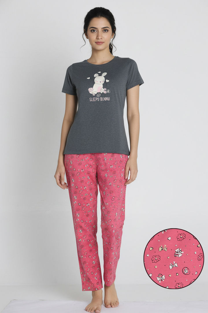 Zivame Knit Cotton Pyjama Set - Claret Red