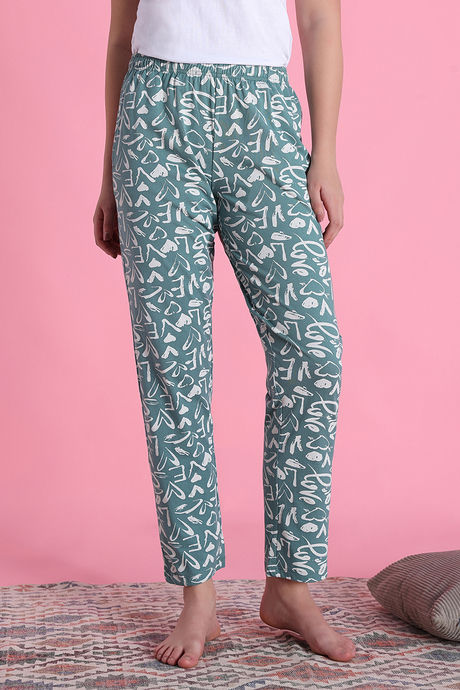 Zivame Knit Cotton Sleep Pyjama - Blue Surf