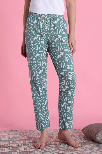 Buy Zivame Knit Cotton Sleep Pyjama - Blue Surf