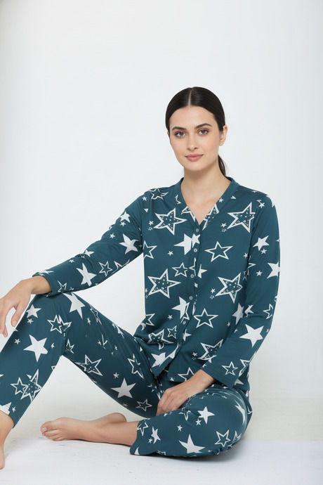 Zivame Knit Cotton Pyjama Set - Mountain View