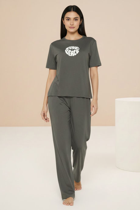 Zivame Knit Cotton Loungewear Set - Forestnight
