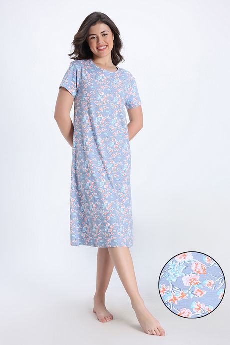 Zivame Knit Cotton Mid Length Nightdress - Gray Quill