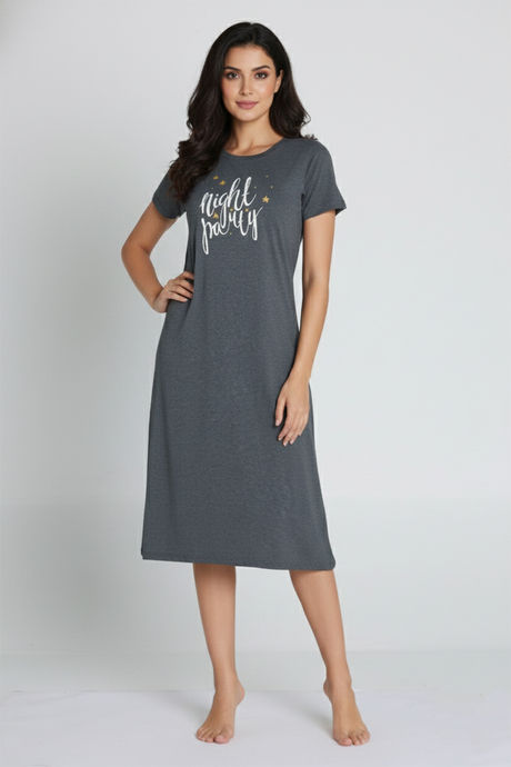 Zivame Knit Cotton Knee Length Nightdress - Anthra Melange