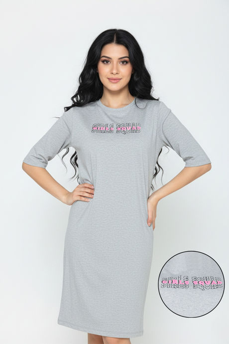 Zivame Knit Cotton Knee Length Nightdress - Grey Melange