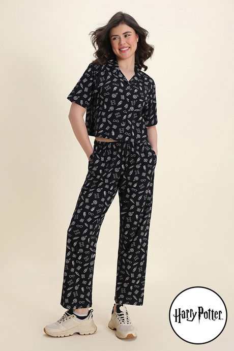 Zivame Harry Potter Knit Cotton Loungewear Set - Black Beauty