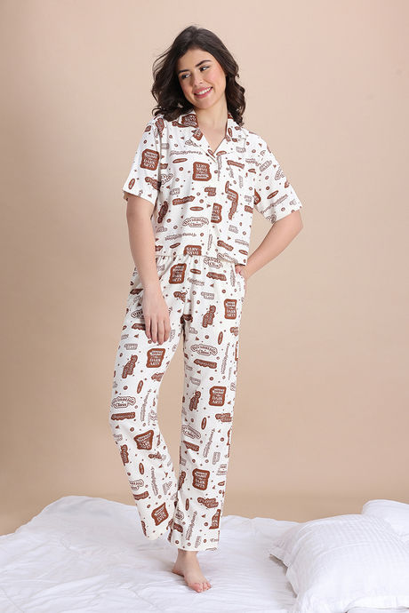 Zivame Harry Potter Knit Cotton Loungewear Set - Whisper White