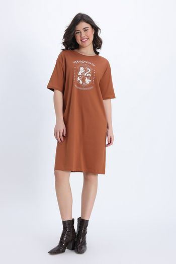 Zivame Harry Potter Knit Cotton Loungewear Dress - Caremal Caf