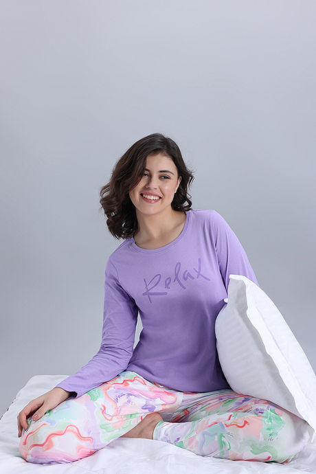 Zivame Knit Poly Pyjama Set - Lavender Fog
