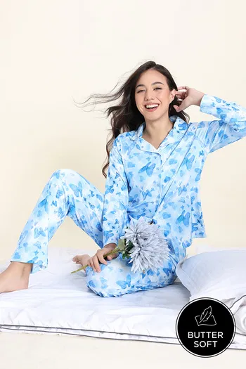 Buy Zivame Buttersoft Knit Poly Pyjama Set - Cerulean
