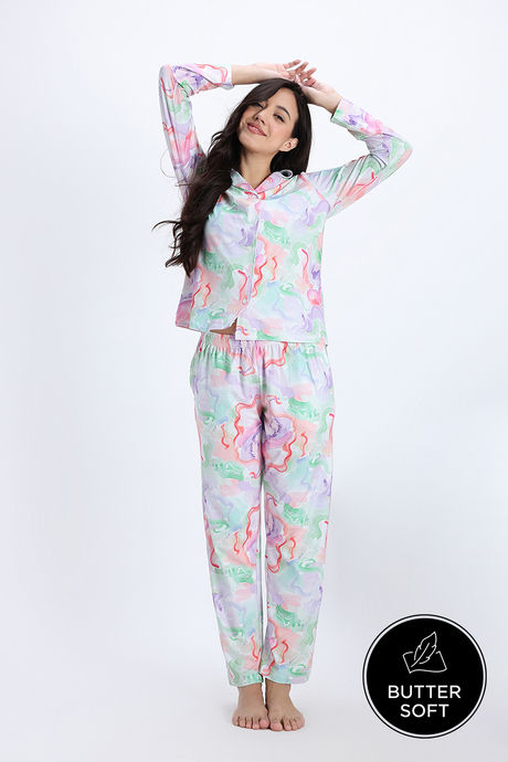 Zivame Buttersoft Knit Poly Pyjama Set - Lavender Fog