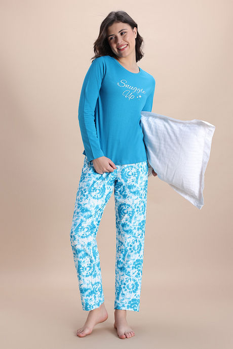Zivame Knit Poly Pyjama Set - Hawiian Ocean