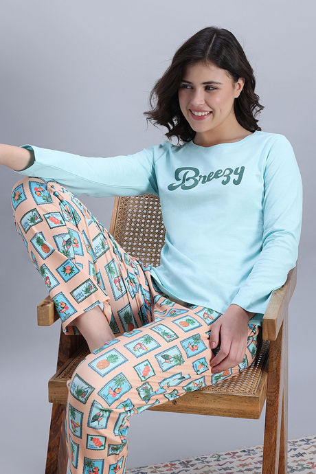 Zivame Knit Poly Pyjama Set - Moonlight Jade