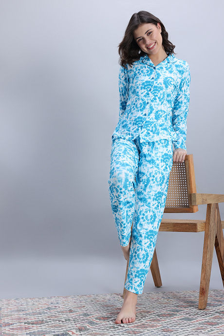 Zivame Buttersoft Knit Poly Pyjama Set - Hawaiian Ocean