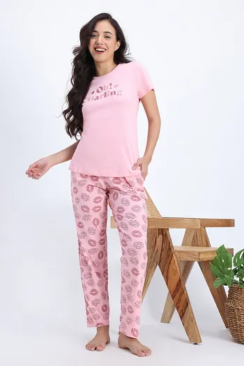 Buy Zivame Knit Cotton Pyjama Set - Tickled Pink