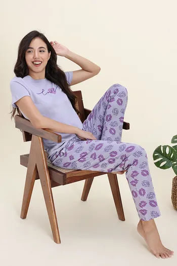 Buy Zivame Knit Cotton Pyjama Set - Wisteria