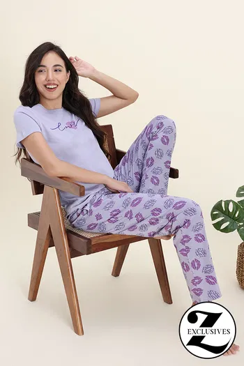 Buy Zivame Knit Cotton Pyjama Set - Wisteria