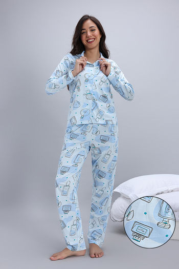 Buy Zivame Knit Cotton Pyjama Set - Ice Melt