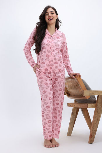 Buy Zivame Knit Cotton Pyjama Set - Tickled Pink