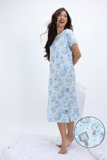 Buy Zivame Knit Cotton Mid Length Nightwear - Ice Melt