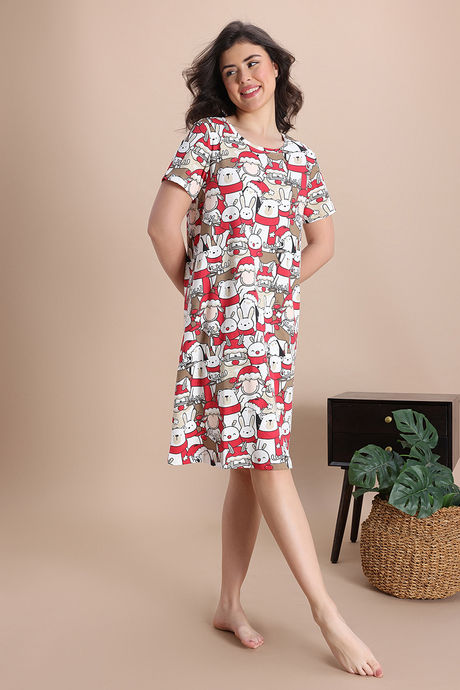 Zivame Knit Cotton Knee Length Nightdress - Marshmallow