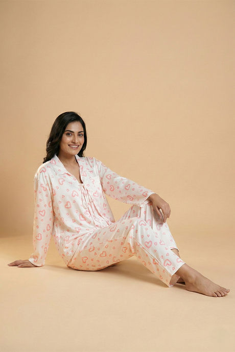 Zivame Satin Pyjama Set - Heart Print