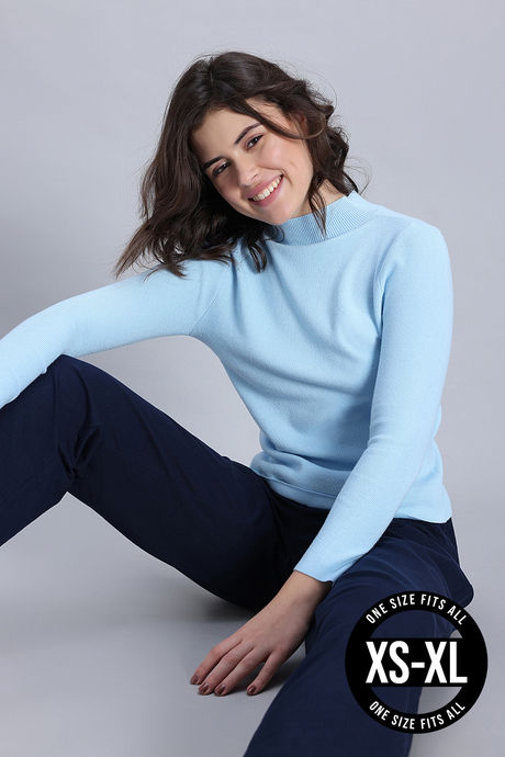 Zivame Retro Peek Full Sleeve Sweater - Blue